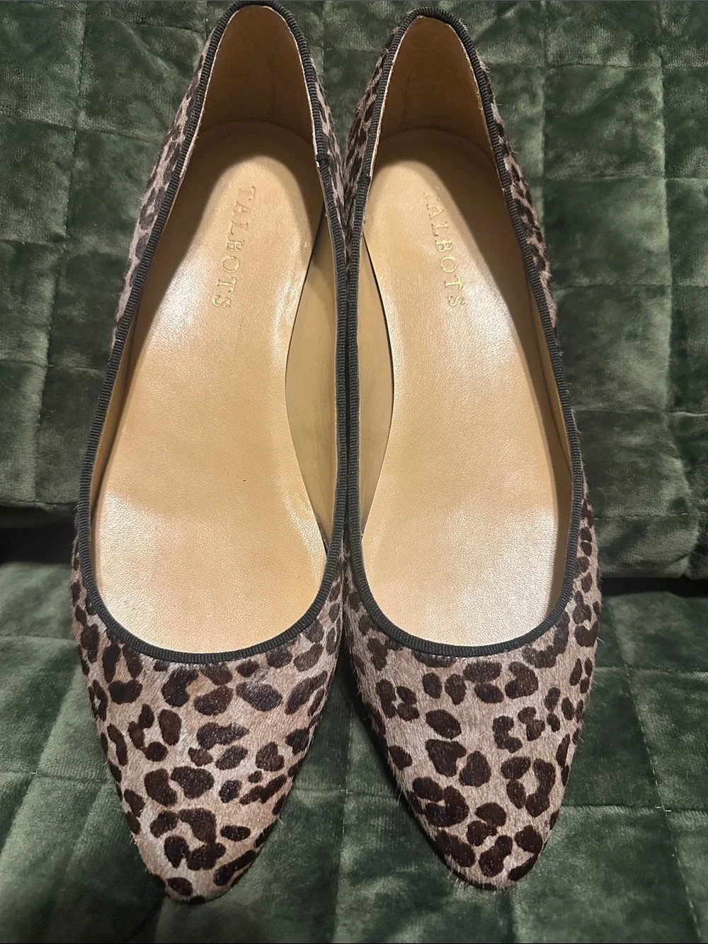 Talbots Leopard Haircalf Pointed Toe Ballet Flats - Brown & Black